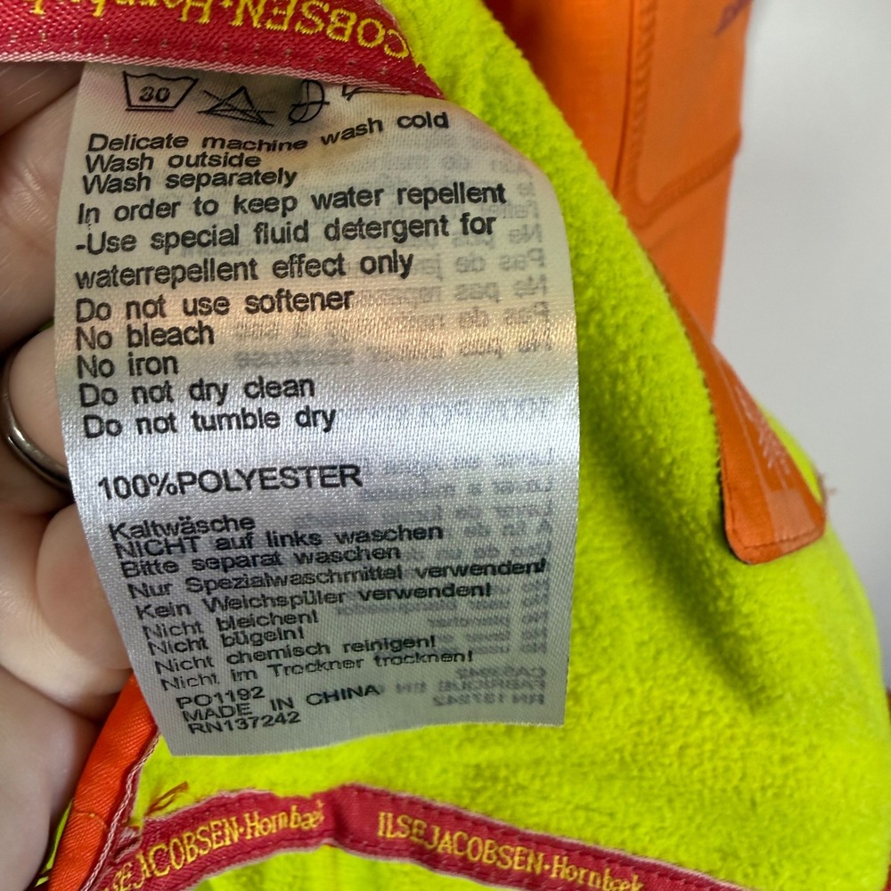 EXCELLENT Ilse Jacobsen Raincoat Womens 44 Orange Hooded Softshell - Picture 6 of 11